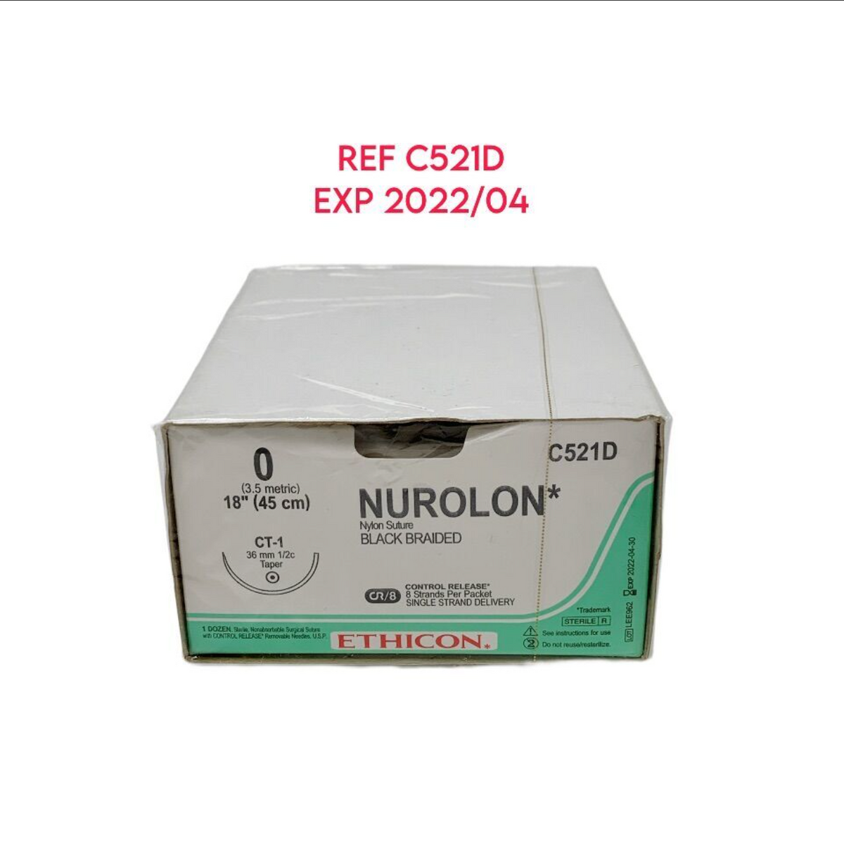 ETHICON C521D NUROLON Nylon Suture BLACK BRAIDED EXP 2022 04