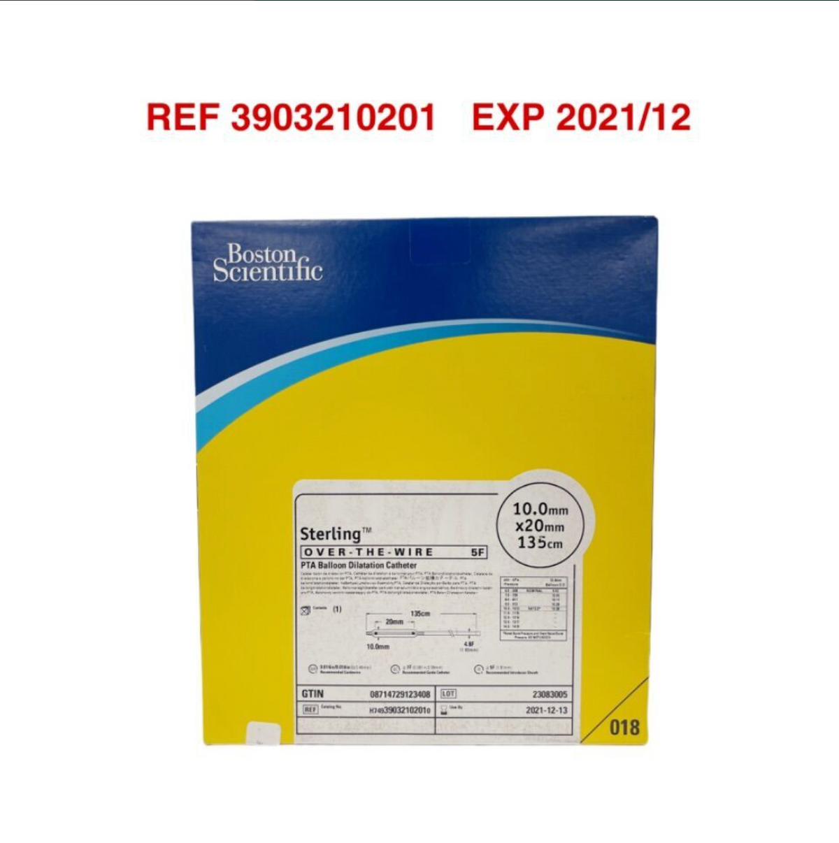 BOSTON SCIENTIFIC 3903210201 Sterling OVER-THE-WIRE 5F PTA Balloon Dilatation Catheter 10.0mm x20mm 135cm EXP 2021 12