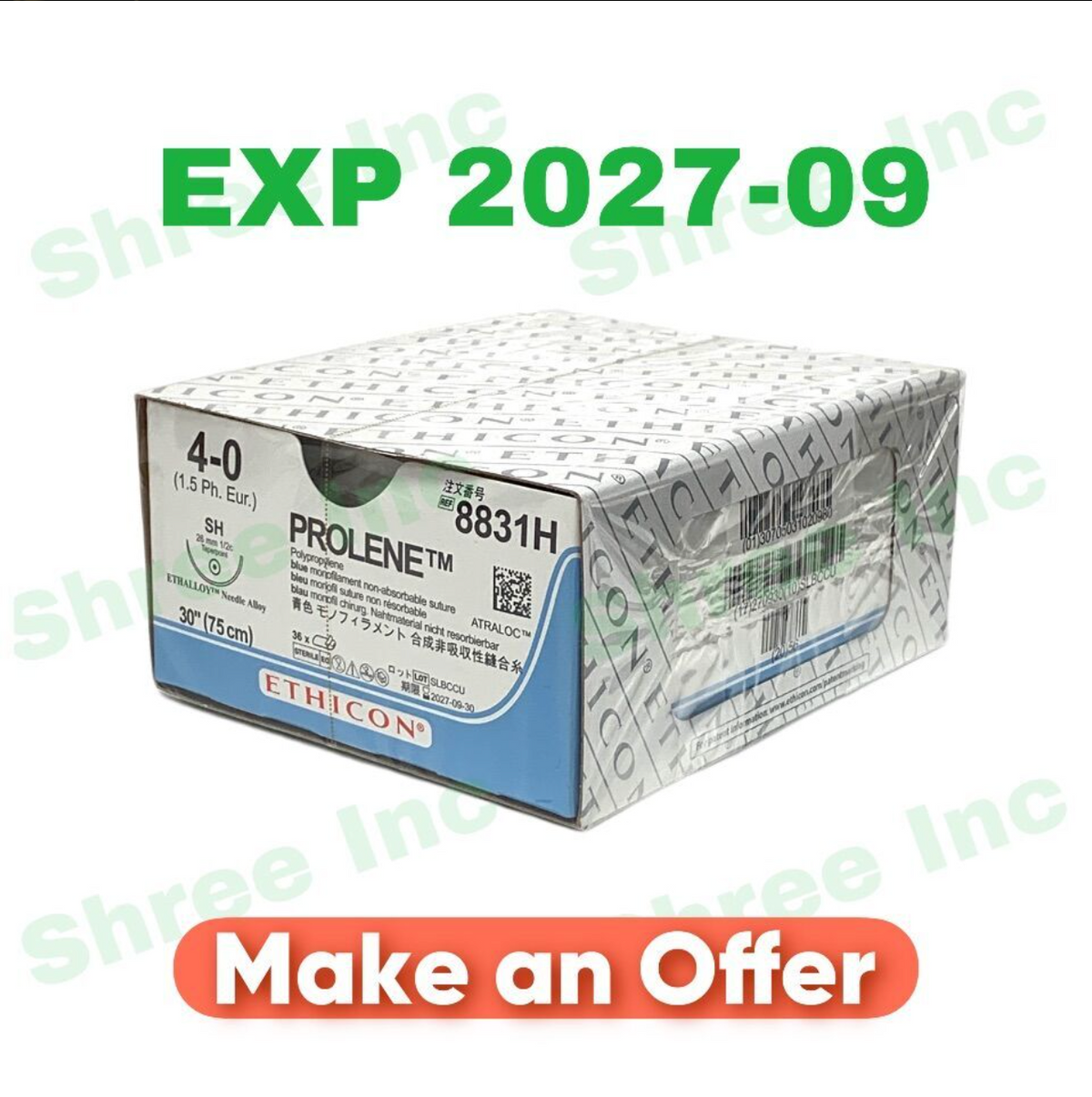 ETHICON 8831H PROLENE Polypropylene blue monofilament non-absorbable suture EXP 2027 09