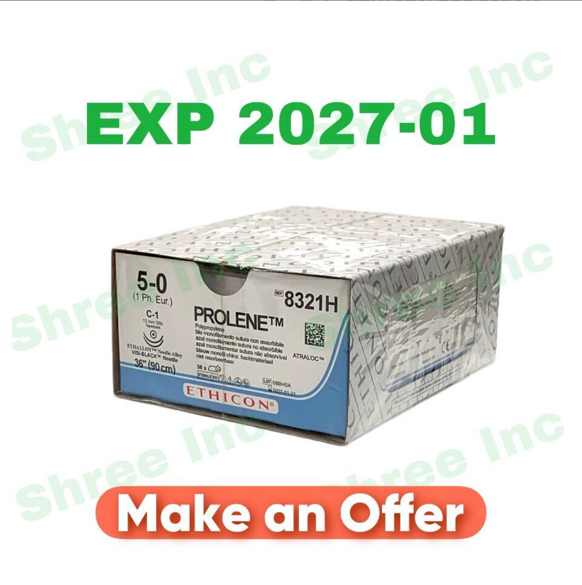 ETHICON 8321H PROLENE Polypropylene blue monofilament non-absorbable suture EXP 2027 01