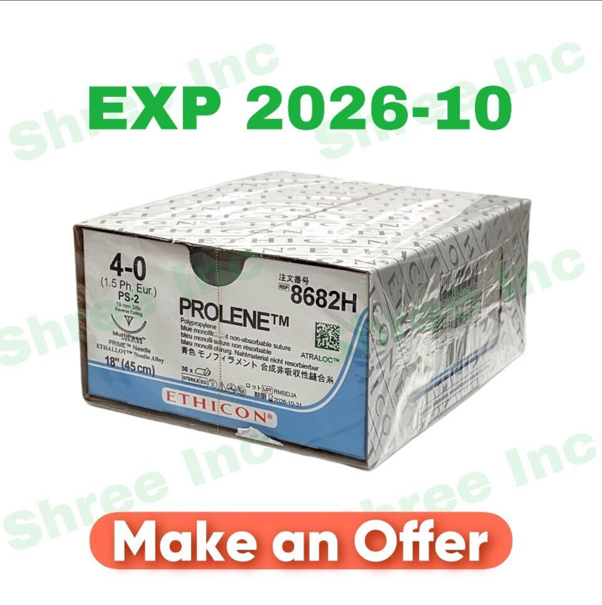 ETHICON 8682H 4-0 PROLENE Polypropylene blue monofilement non-absorbable suture EXP 2026 10
