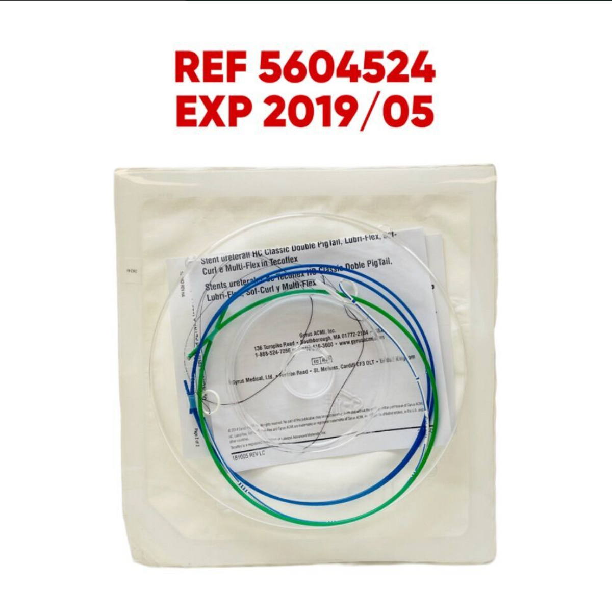 GYRUS ACMI 5604524 DOUBLE PIGTAIL URETERAL STENT HYDROPHILIC COATED 4.5FR(1.49mm)X 24 cm EXP 2019 05