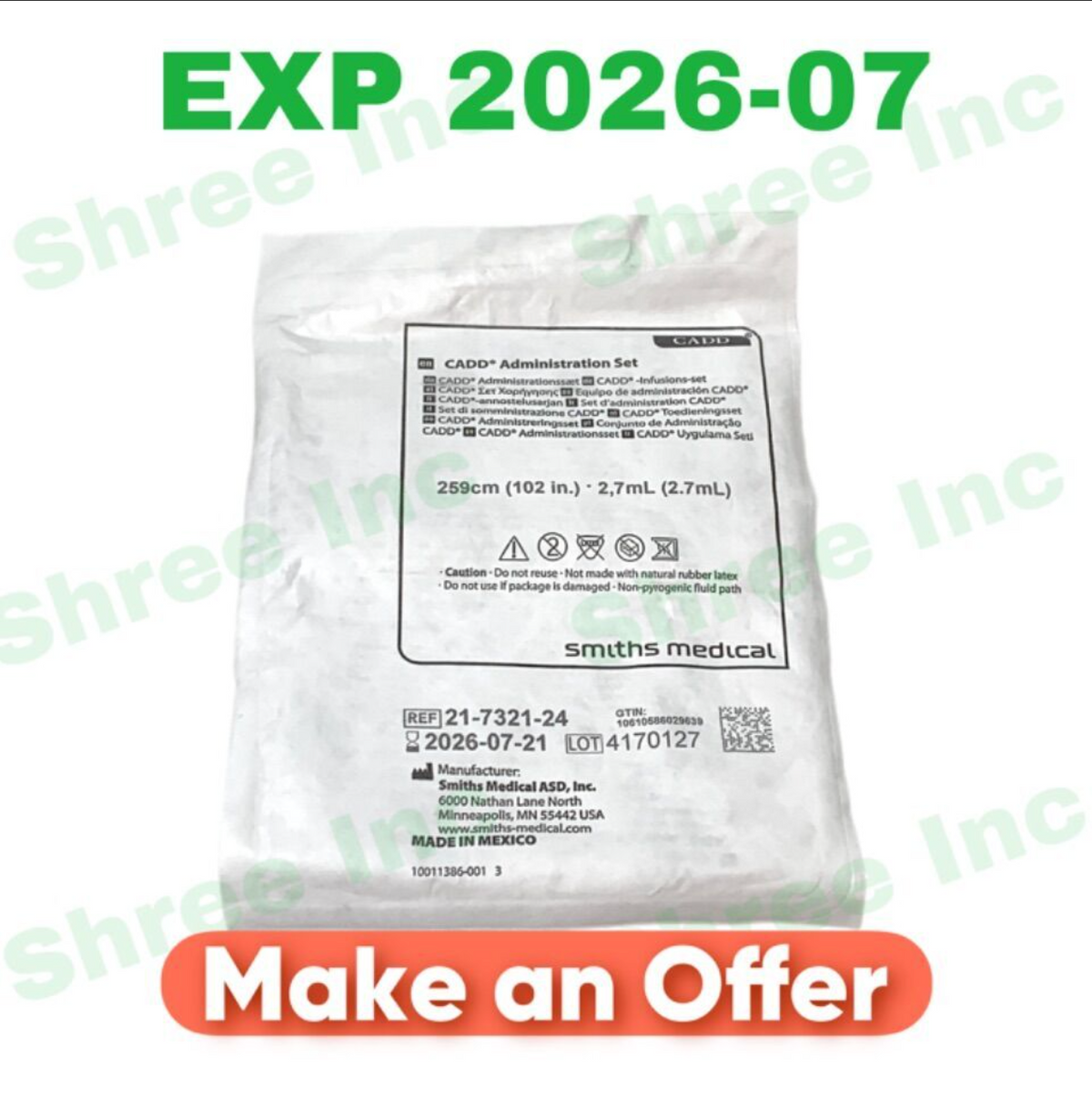 SMITHS MEDICAL 21-7321-24 CADD Administration Set EXP 2026 07