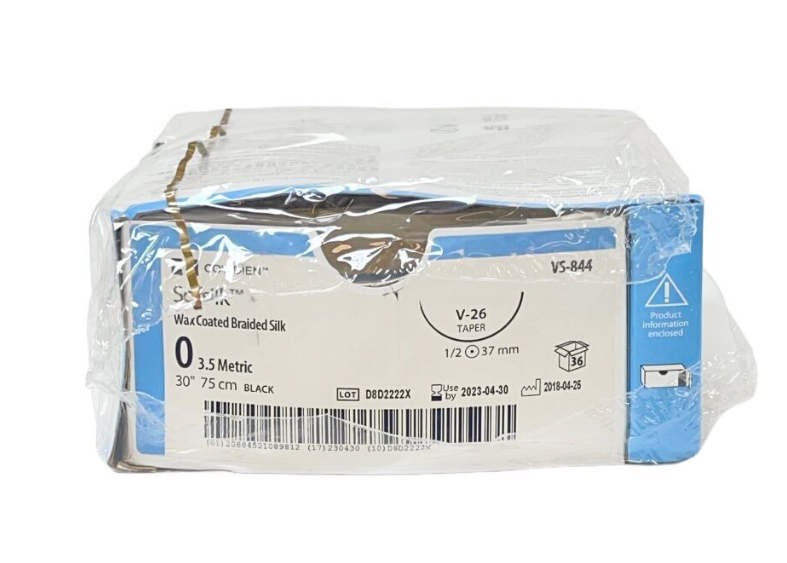 COVIDIEN VS-844 Sofsilk Wax Coated Braided Silk O 35 Metric 30" 75 Cm BLACK V-26 EXP 2023 04