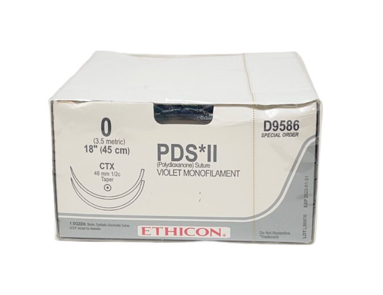 ETHICON D9586 PDS II (Polydioxanone) Suture VIOLET MONOFILAMENT 0 (3.5 metric) 18" (45 cm) СТХ 48 mm 1/2c Taper EXP 2022 01