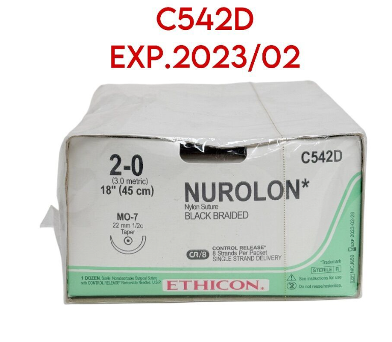 ETHICON C542D NUROLON Nylon Suture BLACK BRAIDED 18" 12/BOX EXP. 2023 02