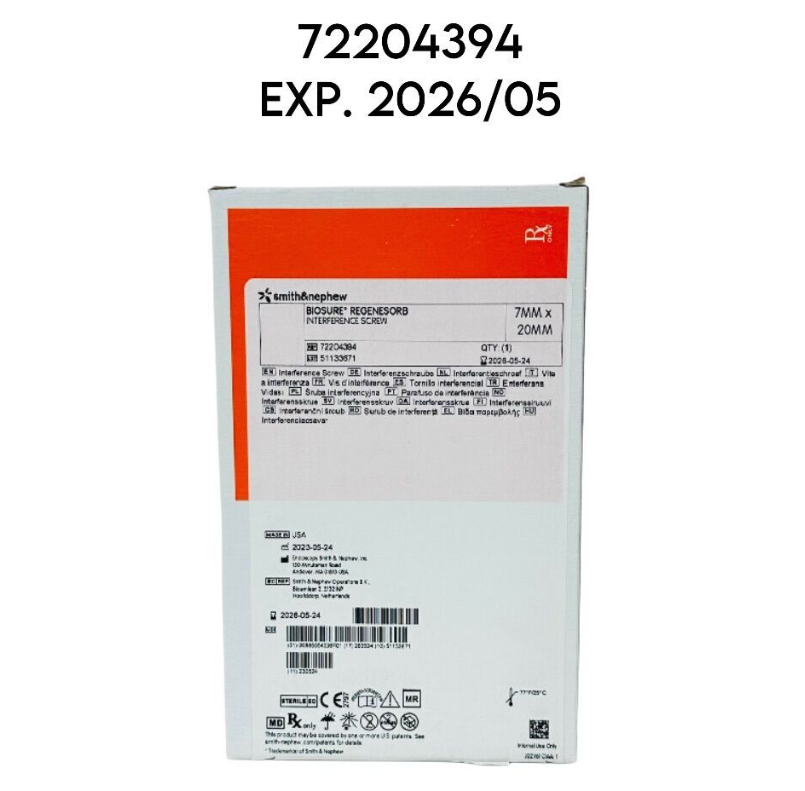 SMITH & NEPHEW 72204394 BIOSURE REGENESORB INTERFERENCE SCREW 7mm X 20mm EXP.2026 05