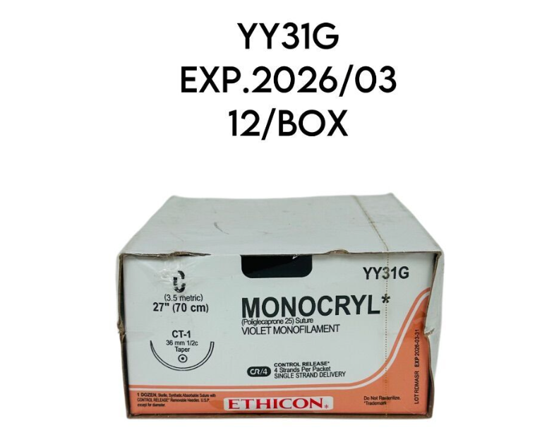 ETHICON YY31G MONOCRYL (Poliglecaprone 25) Suture VIOLET MONOFILAMENT SIZE 0 LENGTH 27" EXP.2026 03