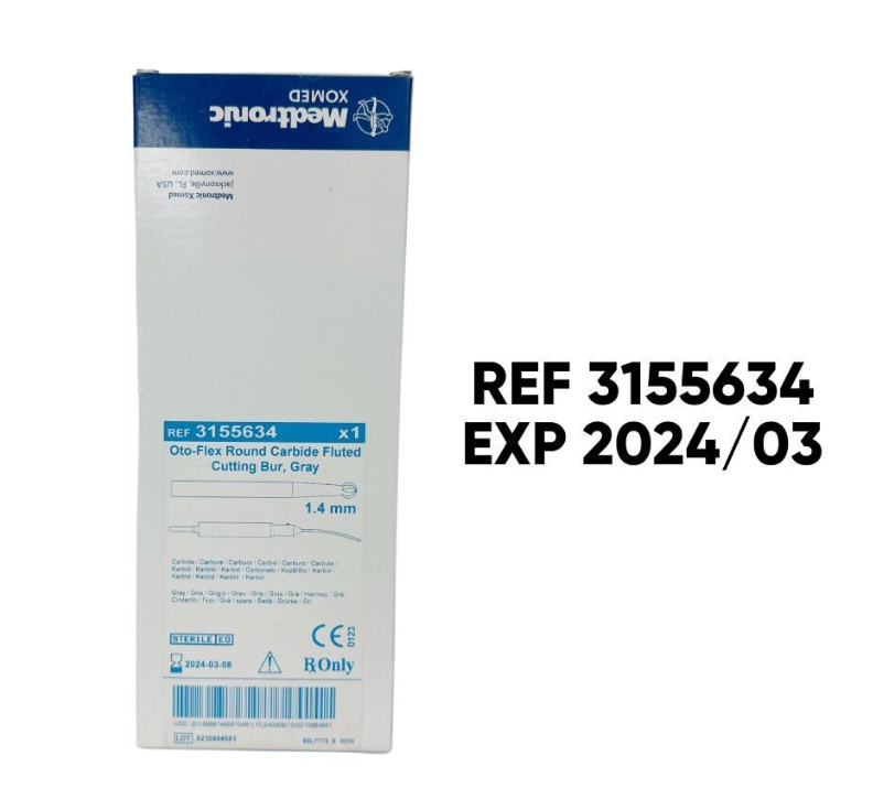 MEDTRONIC 3155634 Oto-Flex Round Carbide Fluted Cutting Bur Gray 1.4mm  EXP 2024 03