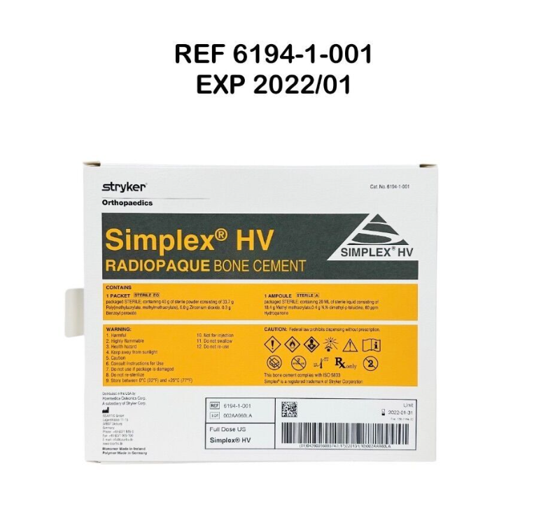 STRYKER 6194-1-001 Simplex HV RADIOPAQUE BONE CEMENT EXP 2022 01