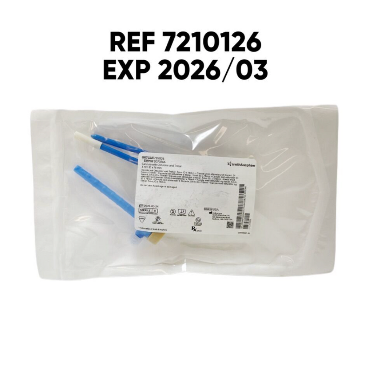 SMITH & NEPHEW 7210126 Cannula with Obturator and Trocar 5 mm ID x 76 mm EXP 2026 03