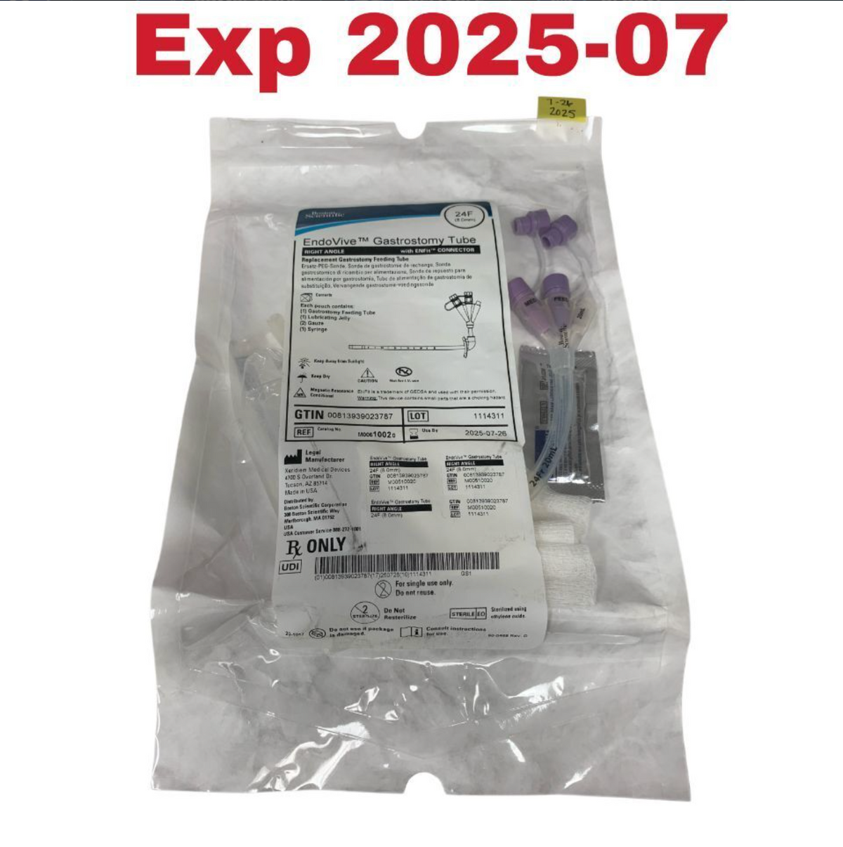BOSTON SCIENTIFIC M00510020 EndoVive Right Angle Replacement Gastrostomy Feeding Tube with ENFit Connector 24 Fr 8mm Box of 1 EXP 2025 07