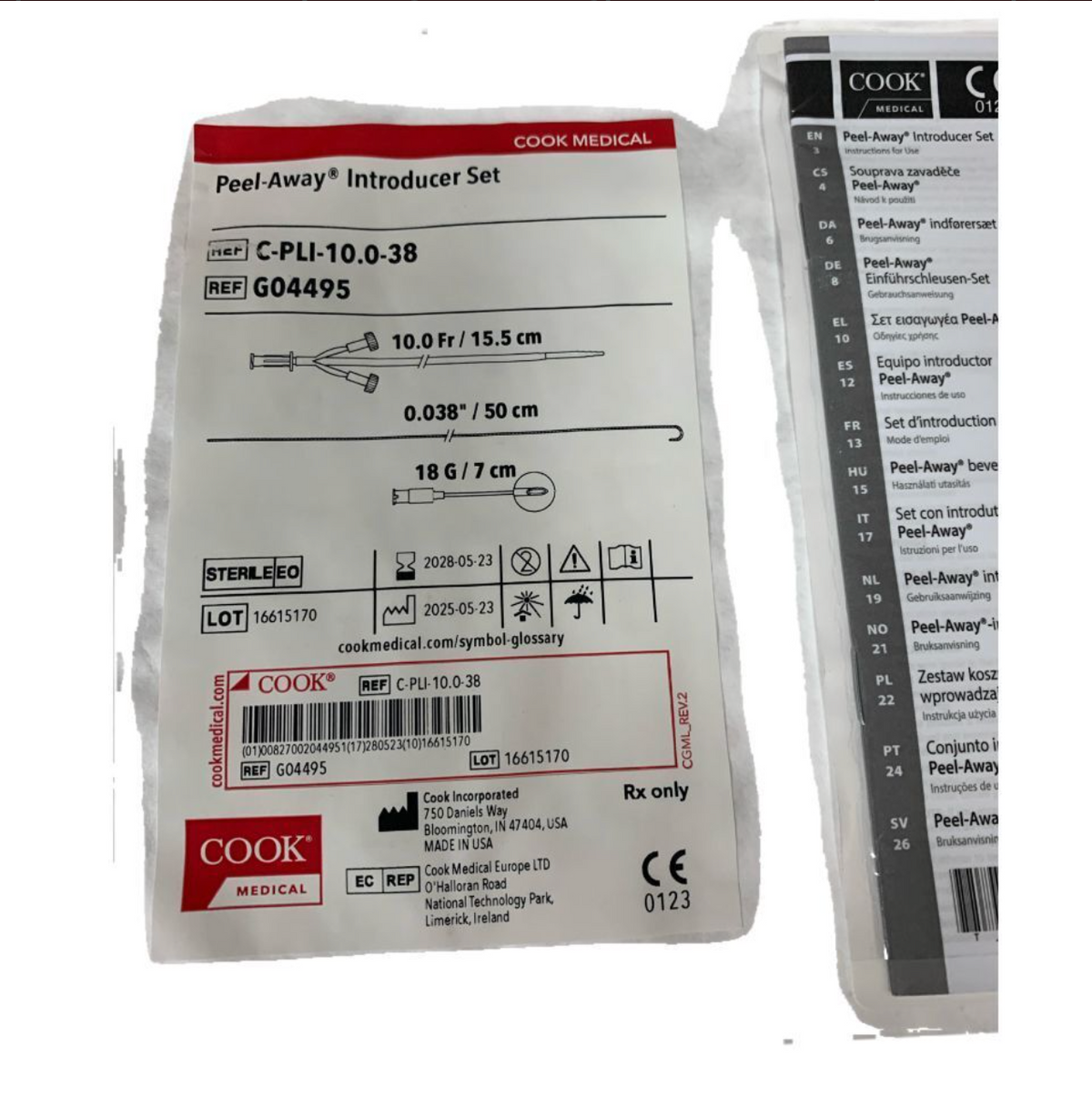 COOK MEDICAL C-PLI-10.0-38 / G04495 Peel-Away Introducer Set 10.0 Fr 15.5 cm EXP 2028 05