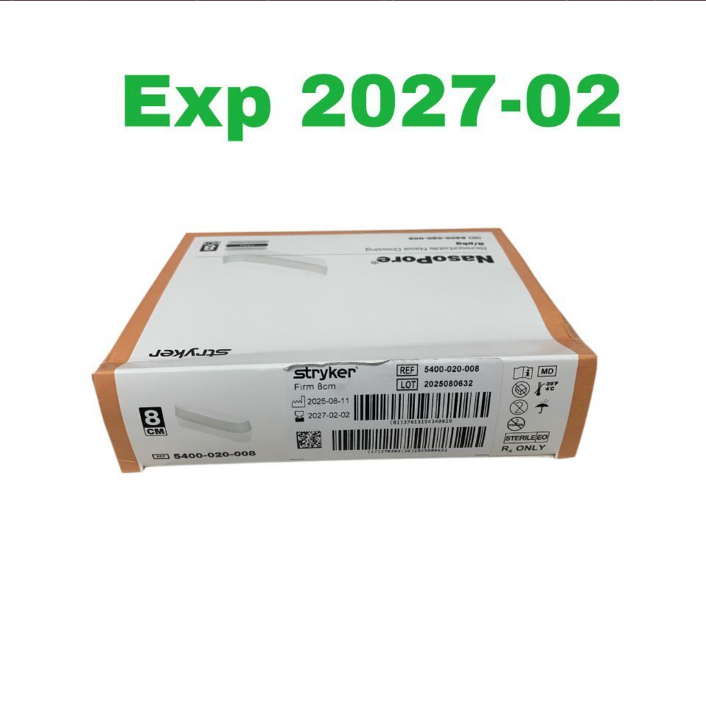 STRYKER 5400-020-008 NasoPore Firm Bioresorbable Nasal Dressing 8 cm Box of 8 EXP 2027 02