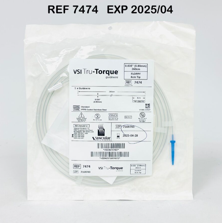VASCULAR SOLUTIONS 7474 VSI Tru-Torque guidewire 0.035 X 260cm FLOPPY 4cm Tip EXP 2025 04