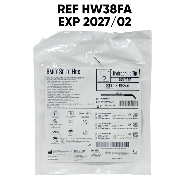 BARD HW38FA BARD SOLO Flex HYBRID GUIDEWIRE .038" x 150cm ,EXP 2027 02