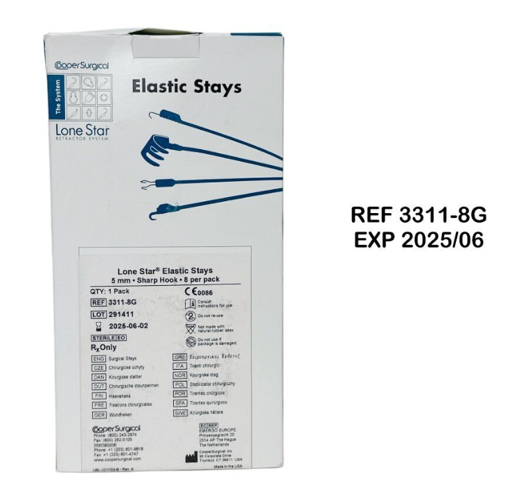 COOPER SURGICAL 3311-8G Lone Star Elastic Stays 5 mm • Sharp Hook • 8 per pack EXP 2025 06