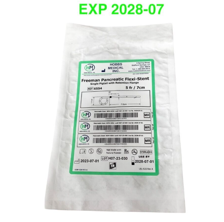 HOBBS MEDICAL 6554 Freeman Pancreatic Flexi-Stent 5fr 7cm Single Pigtail Flange EXP.2028 07