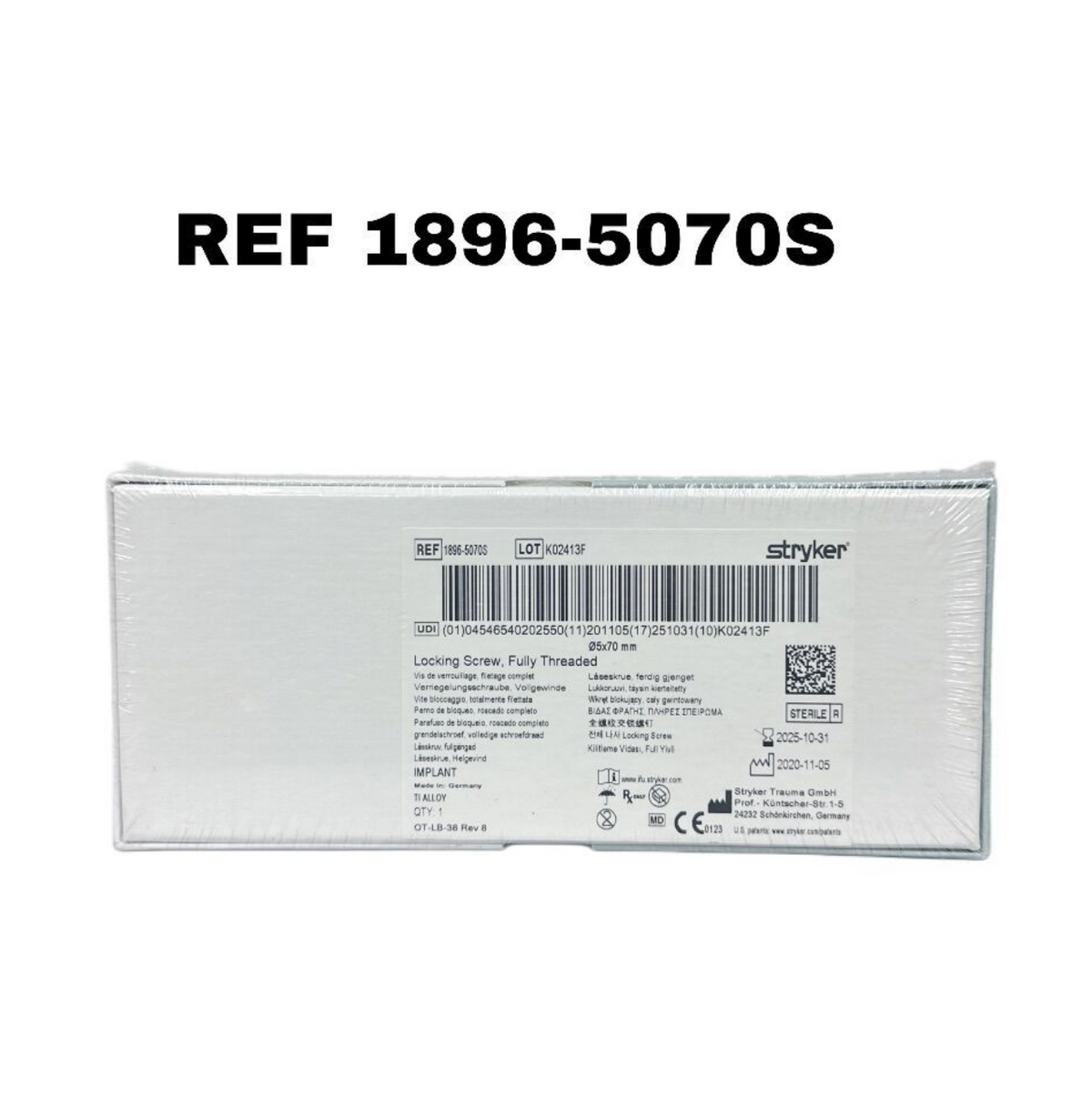 STRYKER 1896-5070S Locking Screw 5 × 70mm Fully Threaded EXP 2025 10