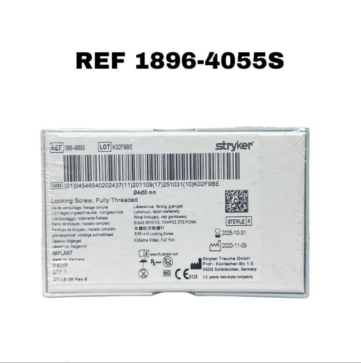 STRYKER 1896-4055S Locking Screw 4 × 55mm Fully Threaded EXP 2025 10