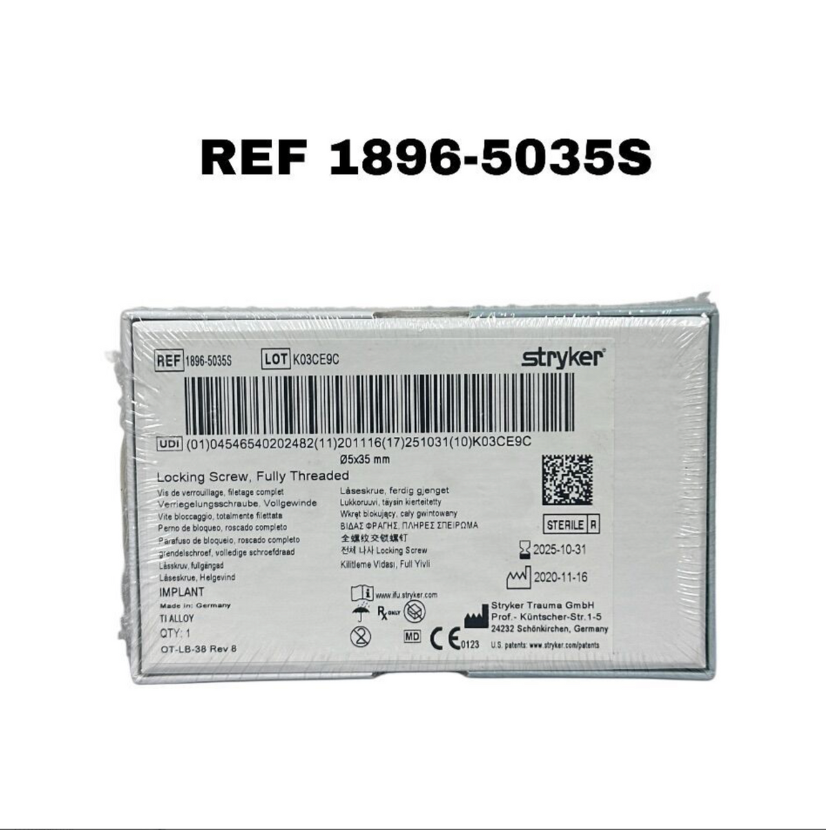 STRYKER 1896-5035S Locking Screw 5 × 35mm Fully Threaded EXP 2025 10