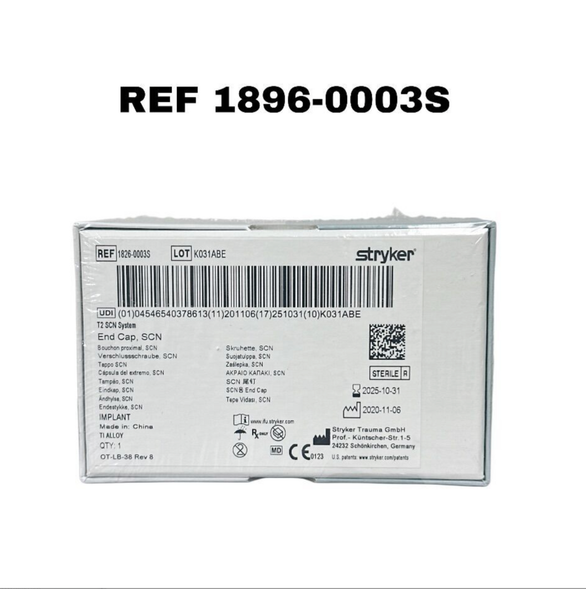 STRYKER 1896-0003S End Cap SCN T2 SCN System EXP 2025 10