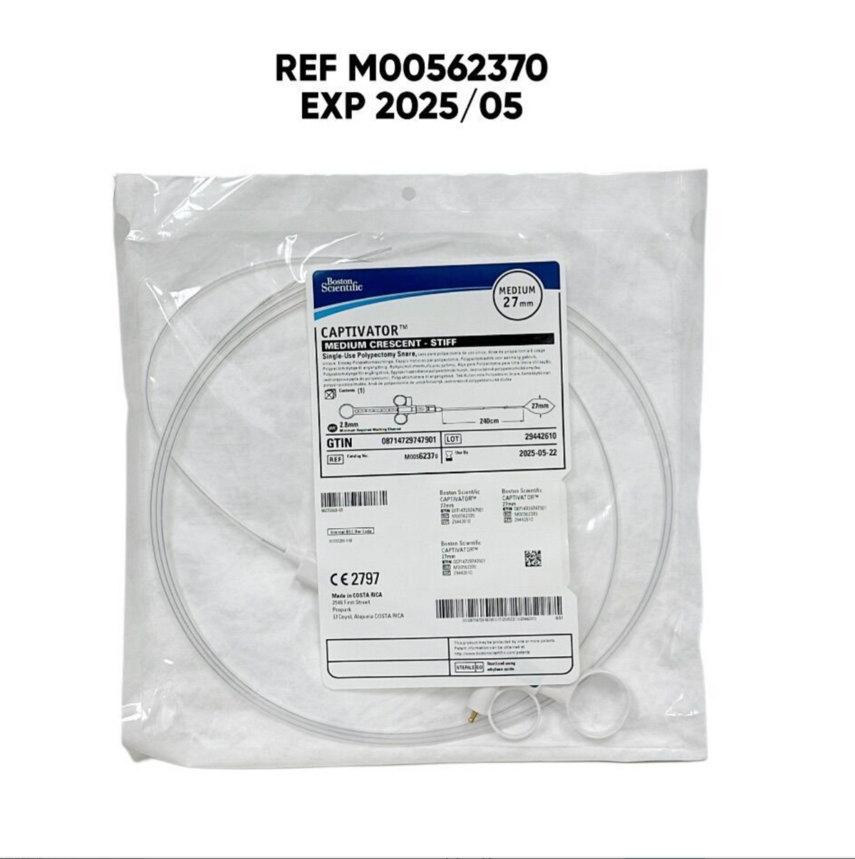 BOSTON SCIENTIFIC M00562370 CAPTIVATOR MEDIUM CRESCENT STIFF Single-Use Polypectomy Snare 27 mm EXP 2025 05