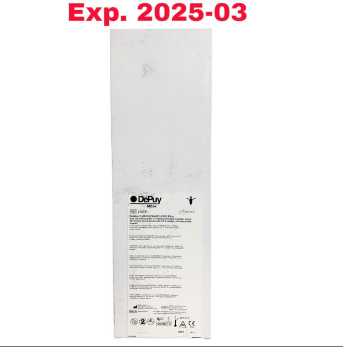 DEPUY MITEK 212031 Rotator Cuff QUICKANCHOR Plus (Size 2 Green Ethibond Suture) Expired 2025 03