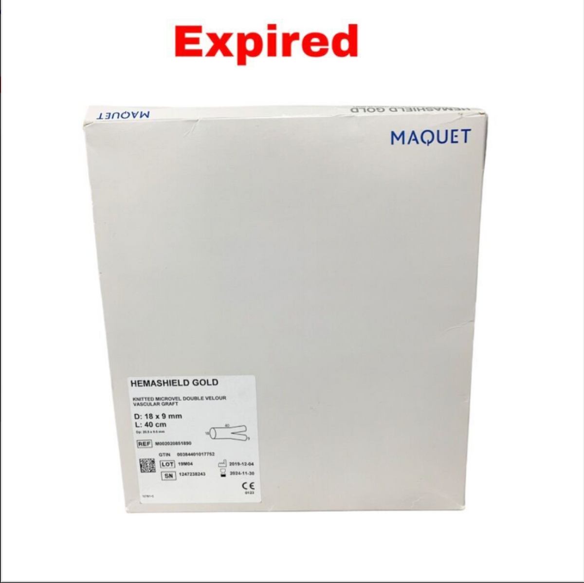 MAQUET M002020851890 Hemashield Gold Knitted Microvel Double Velour Vascular Graft 18×9mm 40cm Exp 2024 11