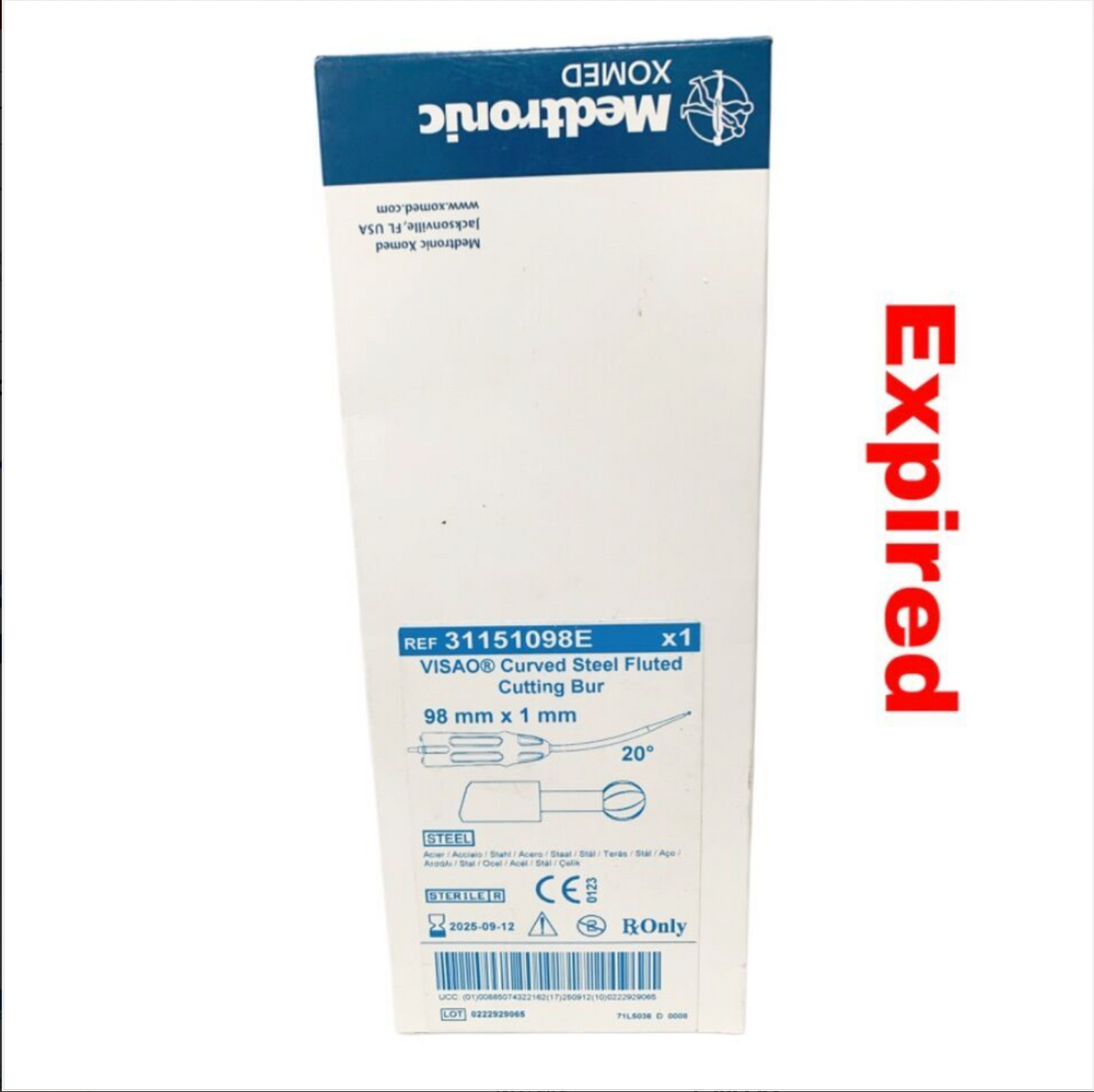 MEDTRONIC 31151098E Viseo Curved Steel Fluted Cutting Bur 98mm x 1mm Sterile Exp 2025 09