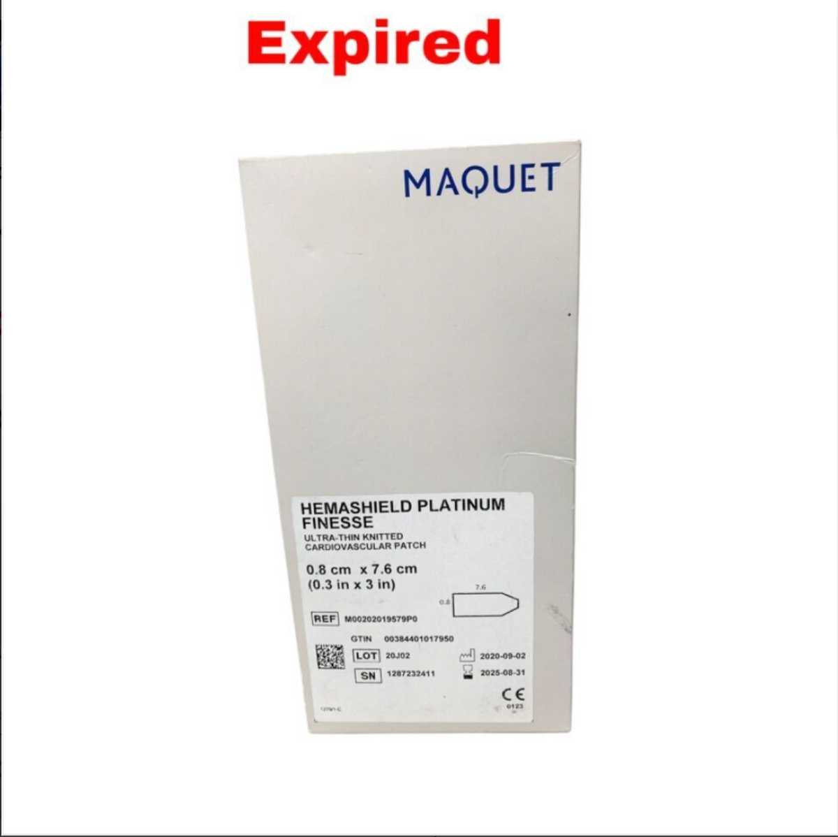 MAQUET M00202019579P0 Hemashield Platinum Finesse Ultra-Thin Knitted Cardiovascular Patch 0.8 × 7.6 cm  Exp 2025 08