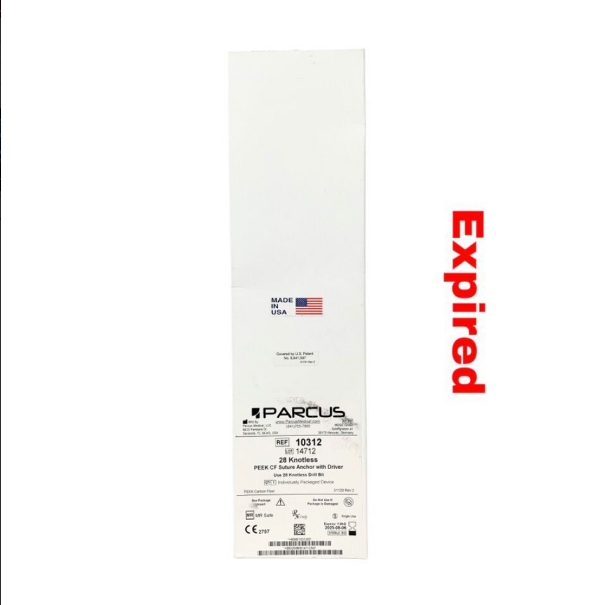 PARCUS MEDICAL 10312 28 Knotless PEEK CF Suture Anchor with Driver Sterile Exp 2025 08