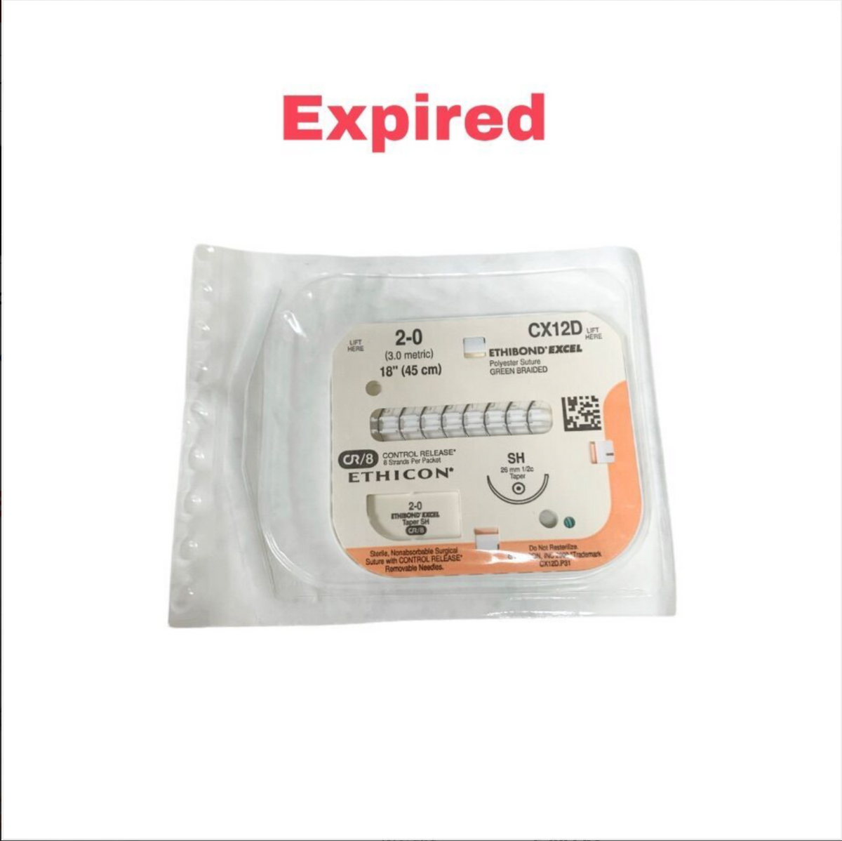 ETHICON CX12D Ethibond Excel 2-0 Green Braided Polyester Suture 18” Taper SH Exp