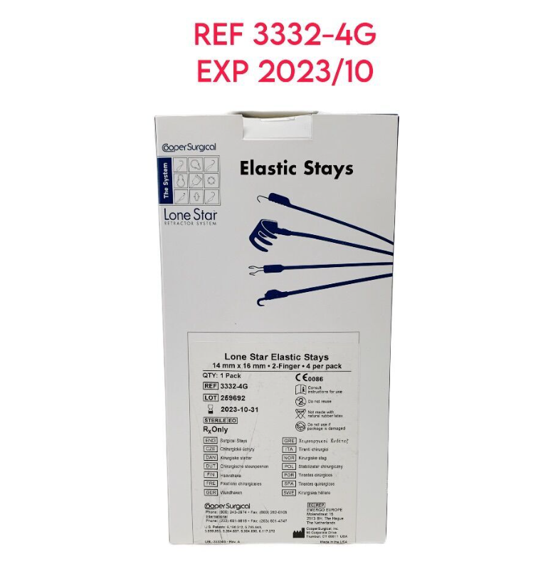 COOPER SURGICAL 3332-4G Lone Star Elastic Stays 14 mm x 16 mm • 2-Finger • 4 per pack EXP 2023 10