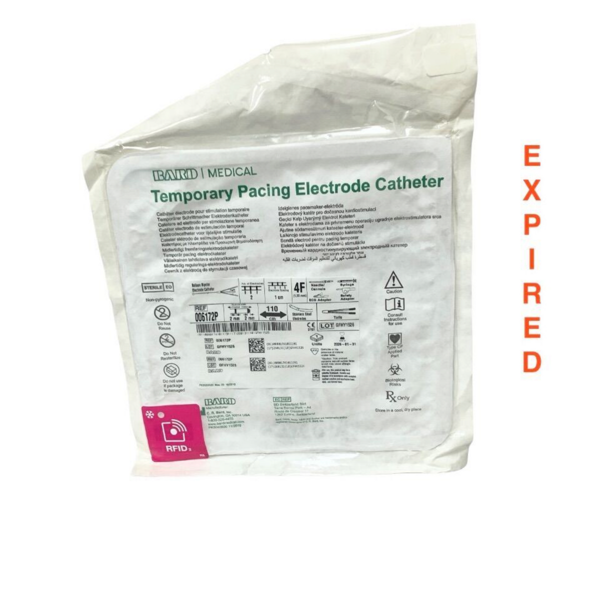 BARD 006172P Temporary Pacing Electrode Catheter 4F 110cm Balloon Bipolar Sterile EXP 2026 01