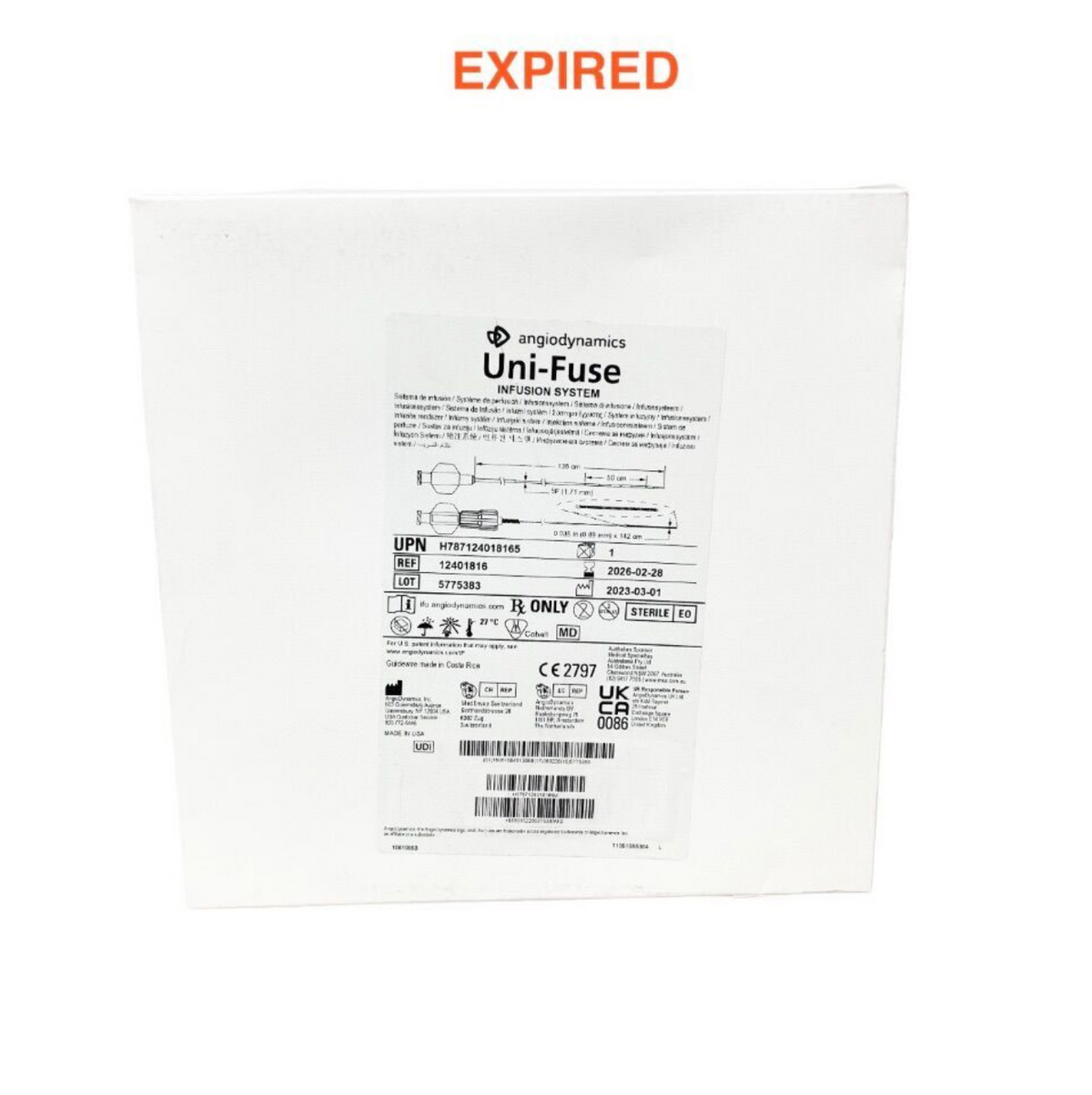 ANGIODYNAMICS INC 12401816 Uni-Fuse Infusion System 5F 135cm x 50cm Sterile EO EXP 2026 02