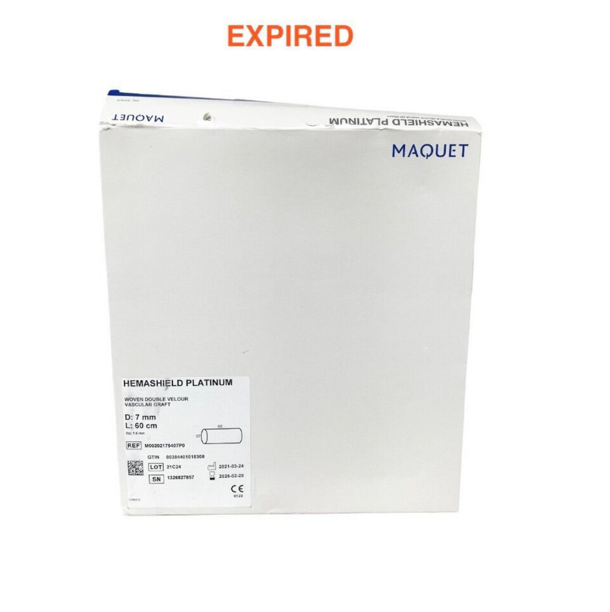 MAQUET M00202175407P0 HEMASHIELD PLATINUM 7mm x 60cm Woven Double Velour Vascular Graft EXP 2026 02