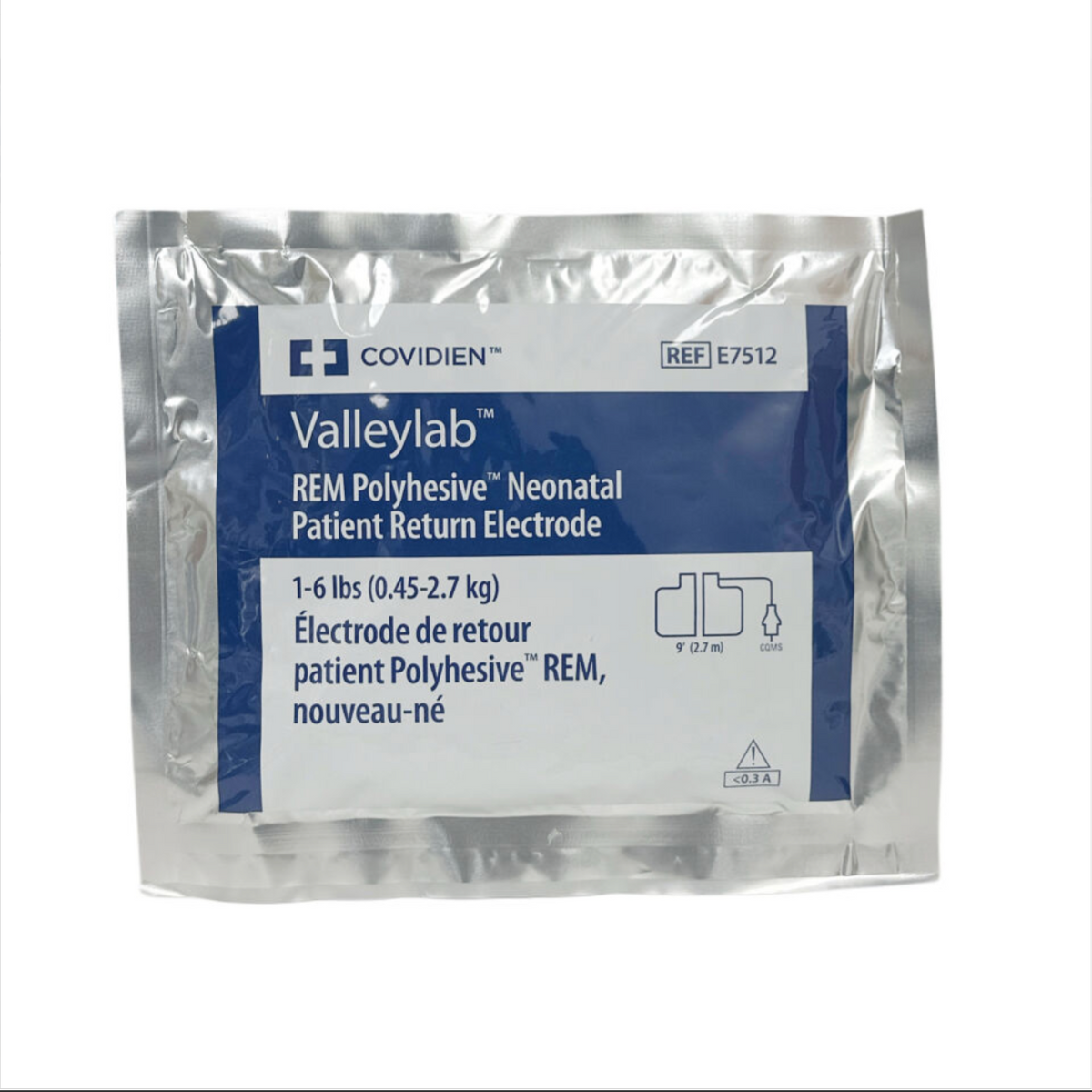 COVIDIEN E7512 Valleylab REM Polyhesive Neonatal Patient Return Electrode 1-6 Ibs (0.45-2.7 kg) EXP 2023 02