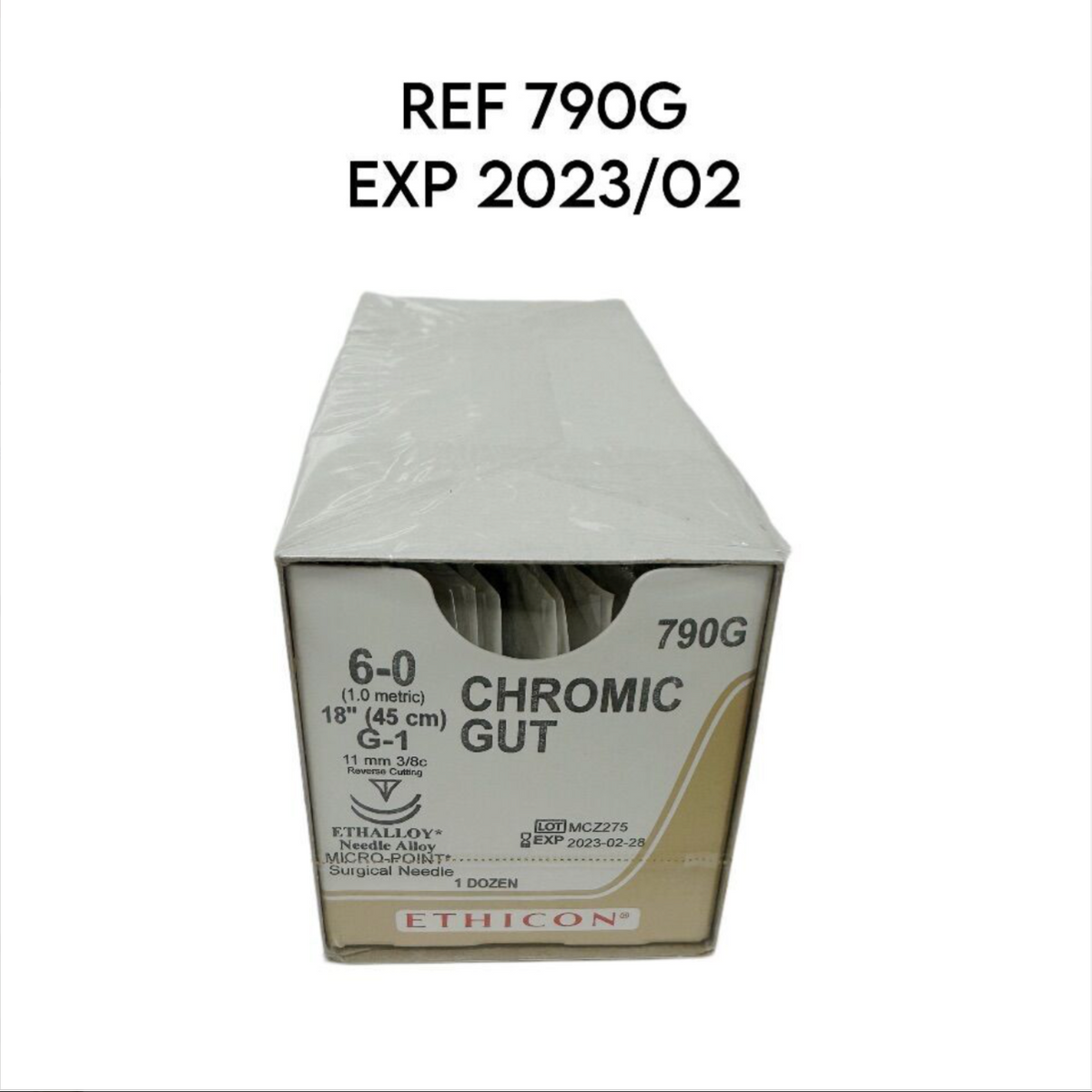 ETHICON 790G Chromic Gut 6-0 Suture 18 Inch 45cm G-1 Needle Micro-Point Box of 12 Exp 2023 02
