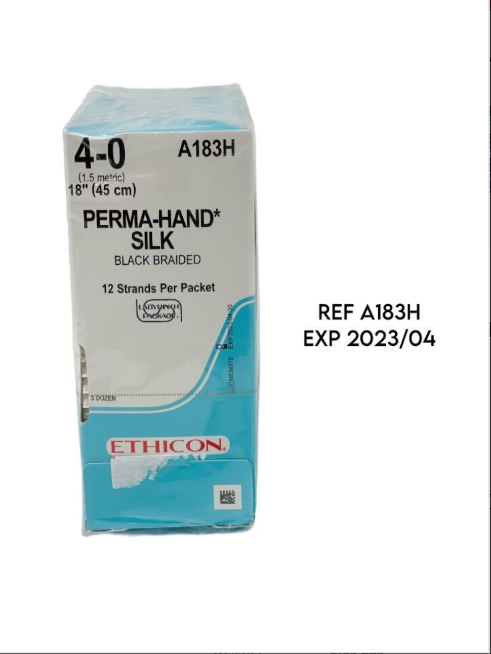 ETHICON A183H PERMA-HAND SILK BLACK BRAIDED 4-0 18" (45 cm) 36/BOX EXP 2023 04