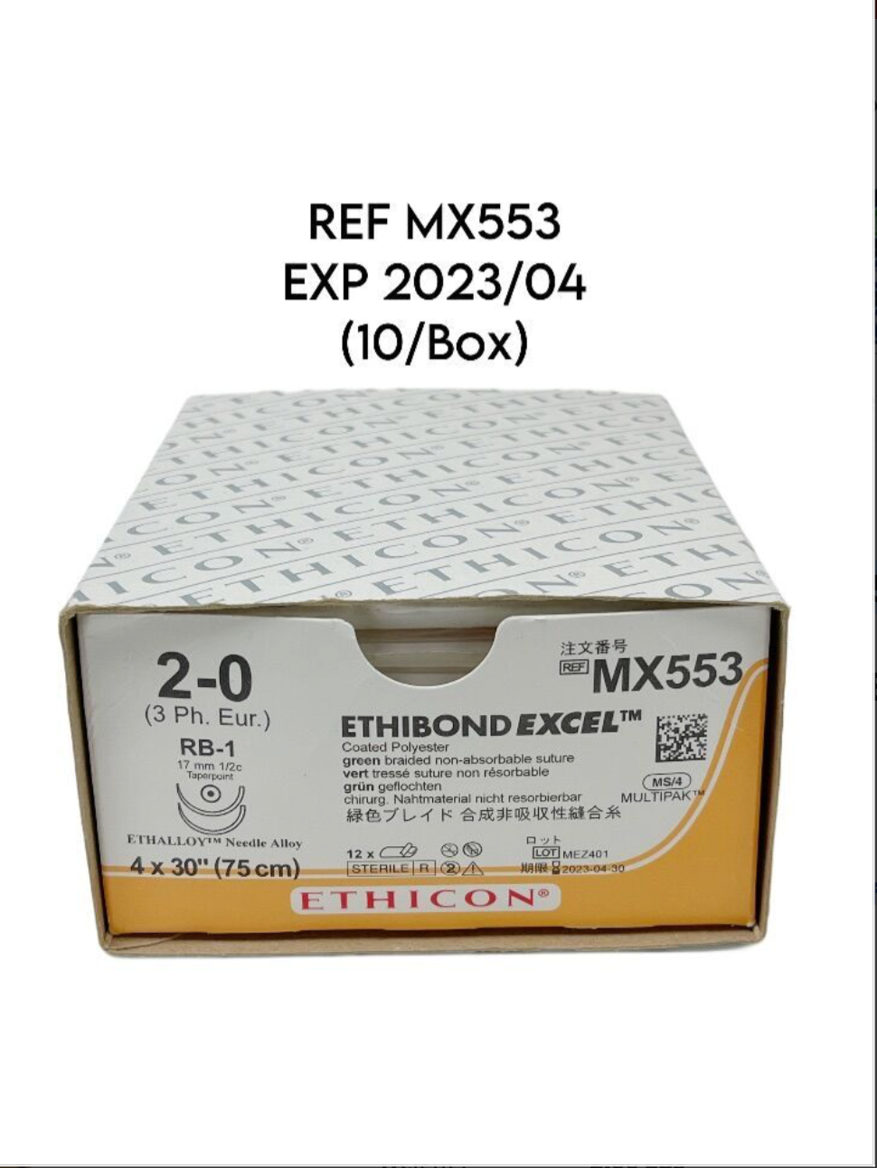 ETHICON MX553 ETHIBOND EXCEL Coated Polyester 2-0 (3 Ph. Eur.) RB-1 EXP 2023 04 (10/Box)