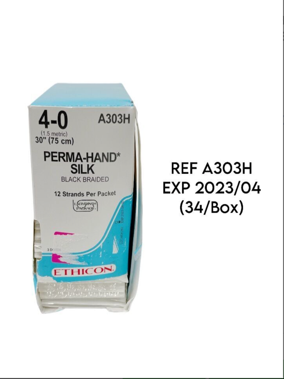 ETHICON A303H PERMA-HAND SILK SUTURE 4-0 30" (73 cm) EXP 2023 04 (34/Box)