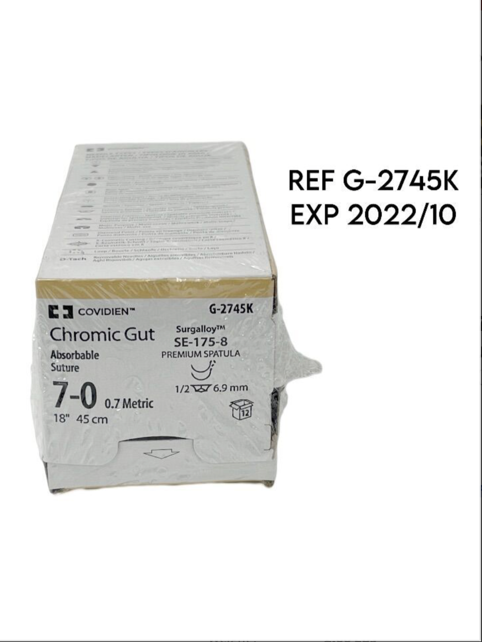 COVIDIEN G-2745K Chromic Gut Absorbable Suture 7-0 0.7 Metric 18" 45 cm EXP 2022 10