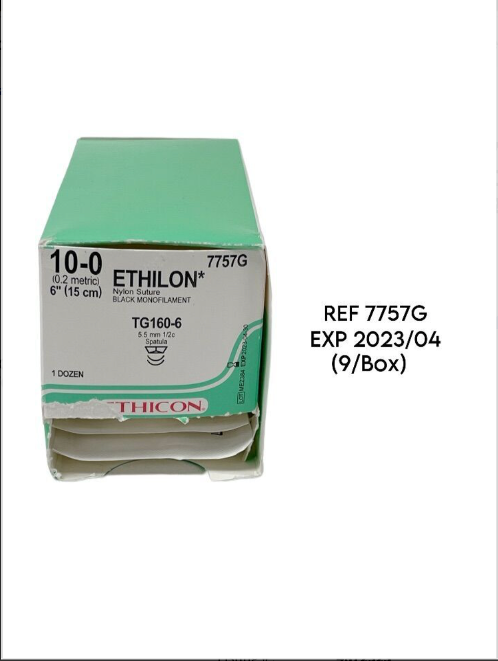 ETHICON 7757G ETHILON Nylon Suture 10-0 (0.2 metric) 6" (15 cm) EXP 2023 04 (9/Box)