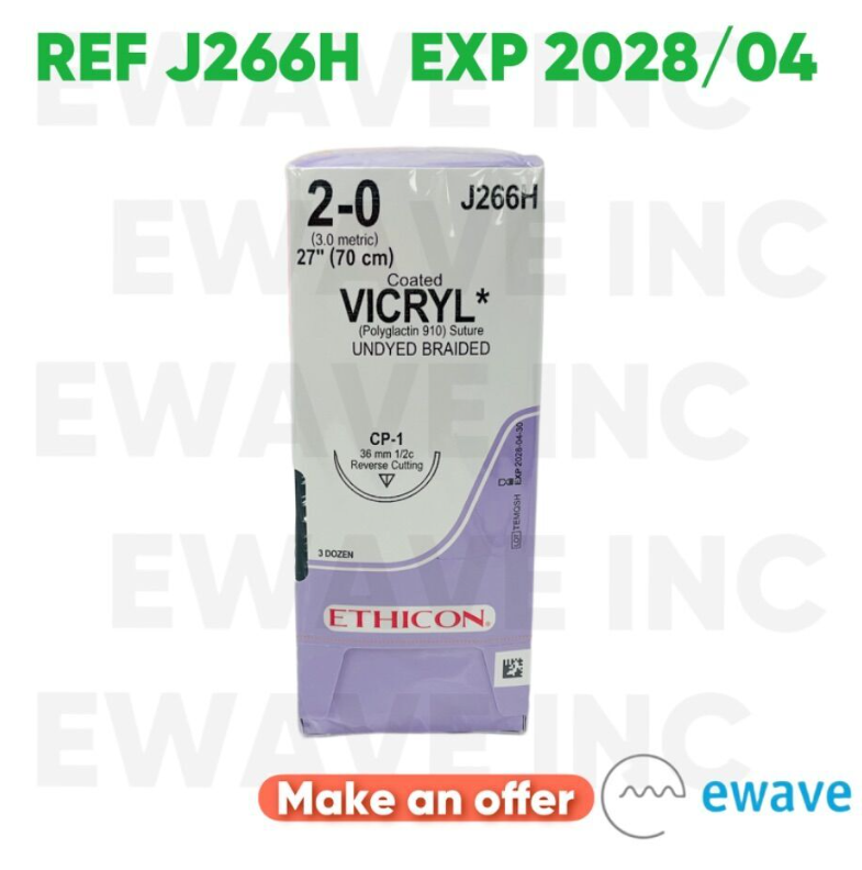 ETHICON J266H Coated VICRYL (Polyglactin 910) Suture UNDYED BRAIDED2-0 (36/BOX) EXP 2028 04