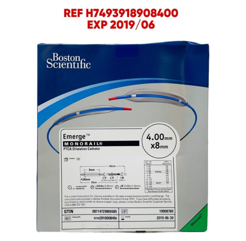 BOSTON SCIENTIFIC H7493918908400 Emerge MONORAIL PTCA Dilatation Catheter 4.00 mm x8mm  EXP 2019 06
