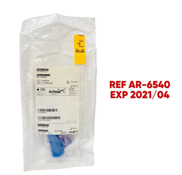 ARTHREX AR-6540 CANNULA TWIST-IN WITH NO SQUIRT CAP 8.25mm ID X 9 cm EXP 2021 04