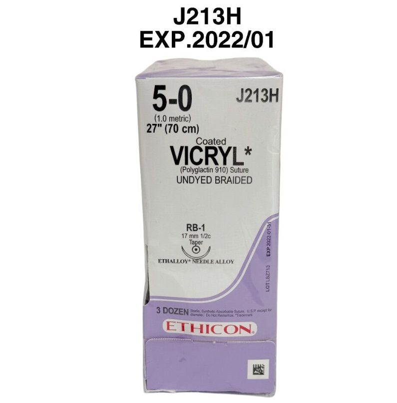 ETHICON J213H Coated VICRYL (Polyglactin 910) Suture UNDYED BRAIDED 5-0 36/ BOX EXP. 2022 01
