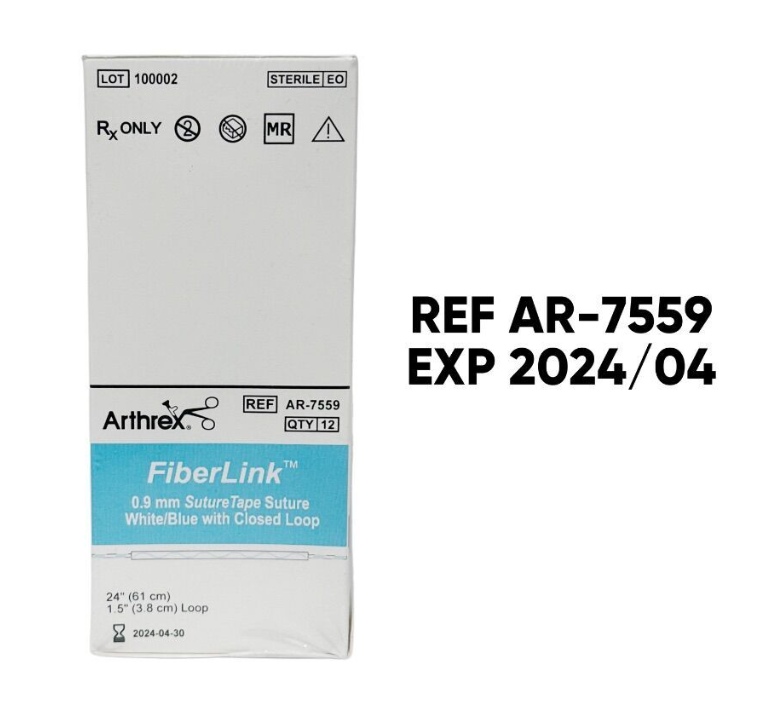 ARTHREX AR-7559 FiberLink 0.9 mm SutureTape Suture White/Blue with Closed Loop 24" X 1.5" 12/BOX EXP 2024 04