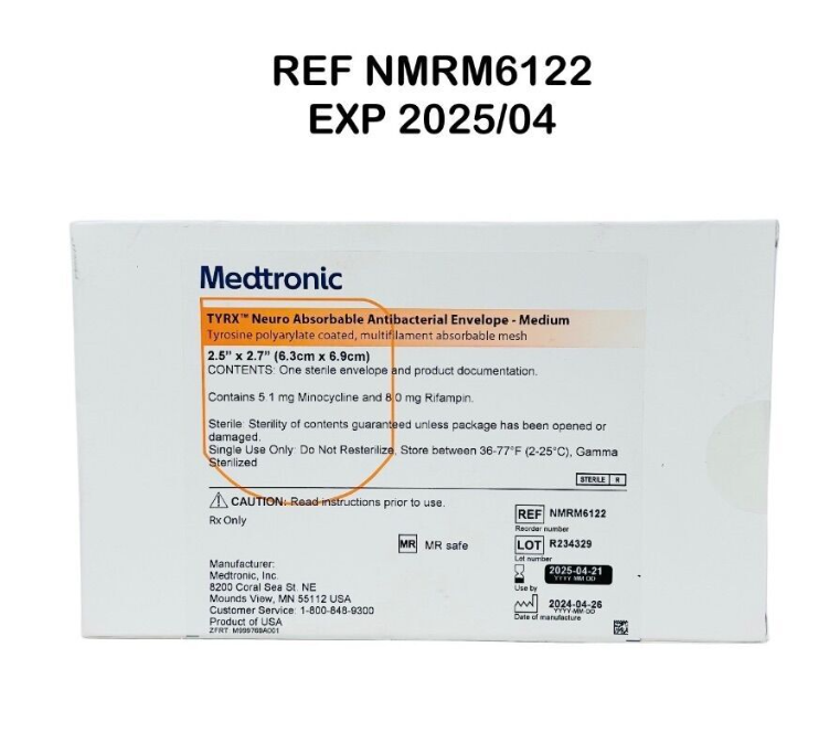 MEDTRONIC NMRM6122 TYRX Neuro Absorbable Antibacterial Envelope Medium 2.5 EXP 2025 04